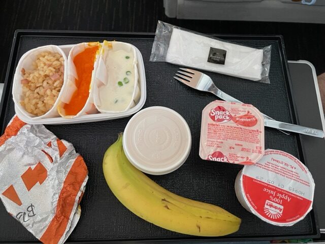 帰国便のベビーミールの食事の写真